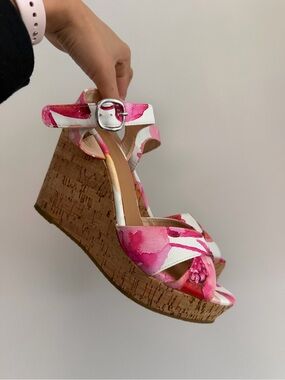Pink Floral Wedge Sandals